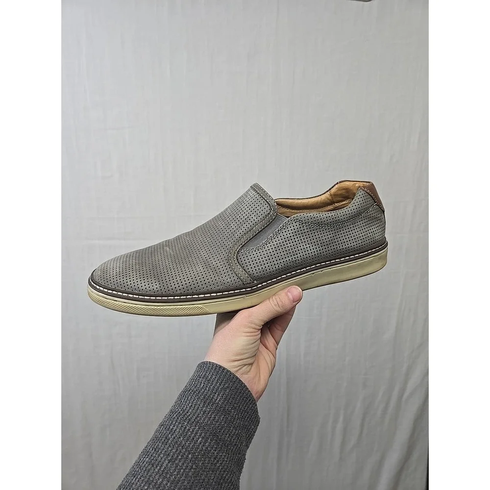 Johnston &‎ Murphy Men's Gray Perforated Slip On Shoes 11.5 M US Leather Elastic